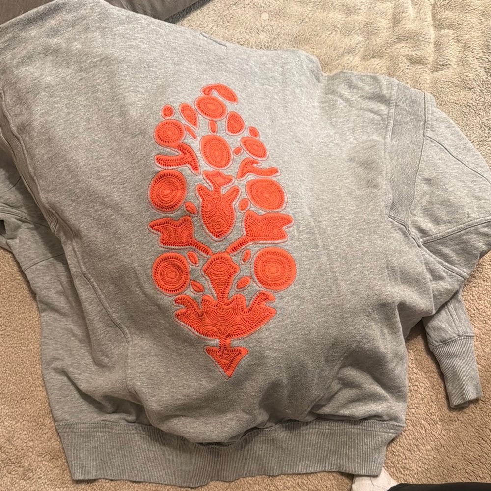 Gray Sweatshirt with Orange Embroidery